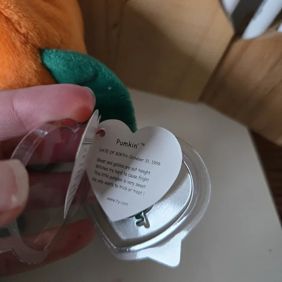 Ty 1998 pumpk'n the pumpkin beanie baby jack-o-lantern tag with cover orange 90s - Picture 3 of 16
